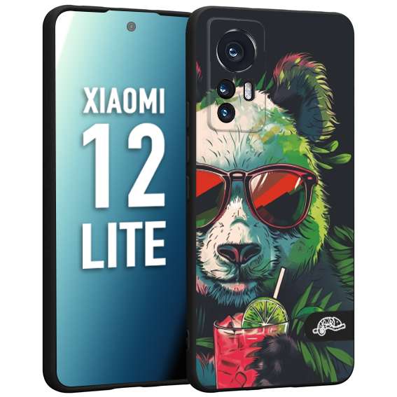 CUSTOMIZZA - Custodia cover nera morbida in tpu compatibile per Xiaomi 12 LITE estate disegnata cocktails animali simpatici panda mojito