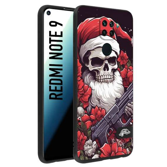 CUSTOMIZZA - Custodia cover nera morbida in tpu compatibile per Xiaomi Redmi Note 9 teschio natale santa claus fiori tattoo disegnato