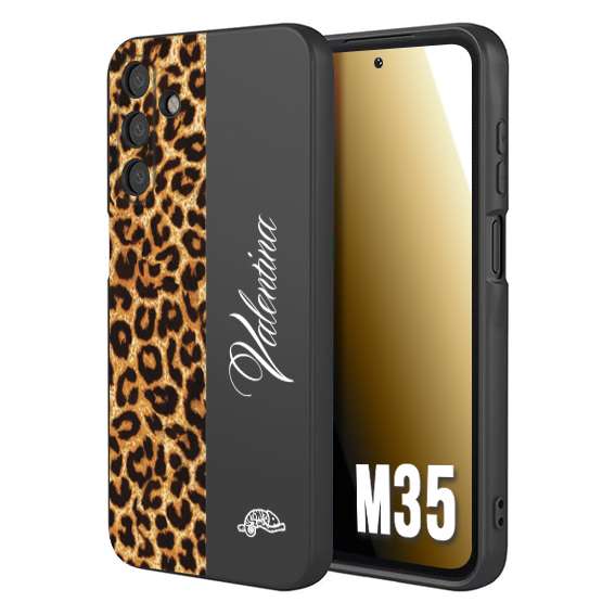 CUSTOMIZZA - Custodia cover nera morbida in tpu compatibile per Samsung M35 custom nome scritta leopardato maculato donna marrone leopard