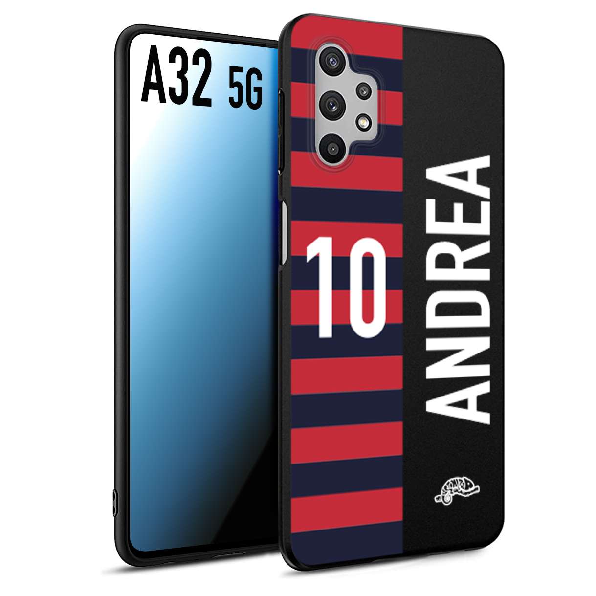 CUSTOMIZZA - Custodia cover nera morbida in tpu compatibile per Samsung A32 5G personalizzata calcio football nome e numero calciatori rossoblu