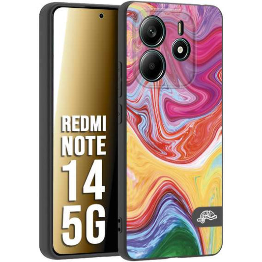 CUSTOMIZZA - Custodia cover nera morbida in tpu compatibile per Xiaomi Redmi Note 14 5G colorata fantasia vortice marmo onde verde fucsia gialla
