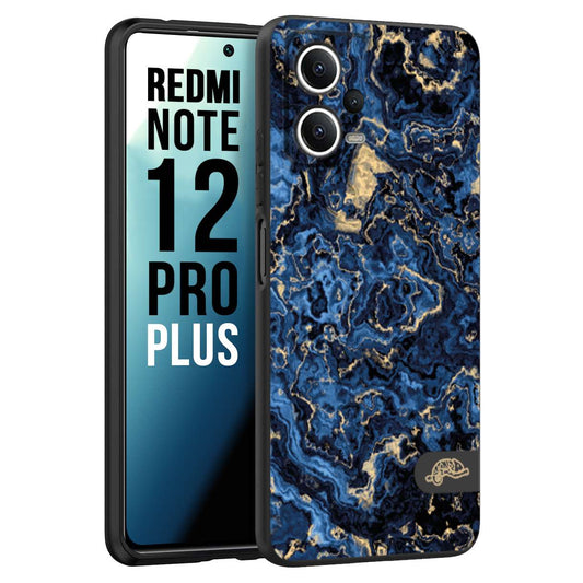 CUSTOMIZZA - Custodia cover nera morbida in tpu compatibile per Xiaomi Redmi Note 12 PRO PLUS effetto marmo marble blu venature dorato psichedelico