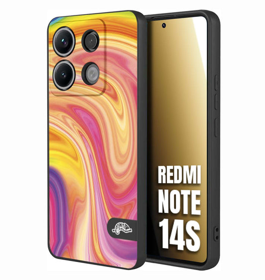 CUSTOMIZZA - Custodia cover nera morbida in tpu compatibile per Xiaomi Redmi Note 14S colorata fantasia vortice marmo onde rosa fucsia gialla