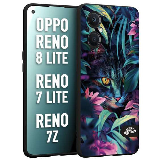 CUSTOMIZZA - Custodia cover nera morbida in tpu compatibile per Oppo Reno 7 Lite - 8 Lite - 7Z animali color giungla tropicale occhio di gatto colori vibranti disegnato