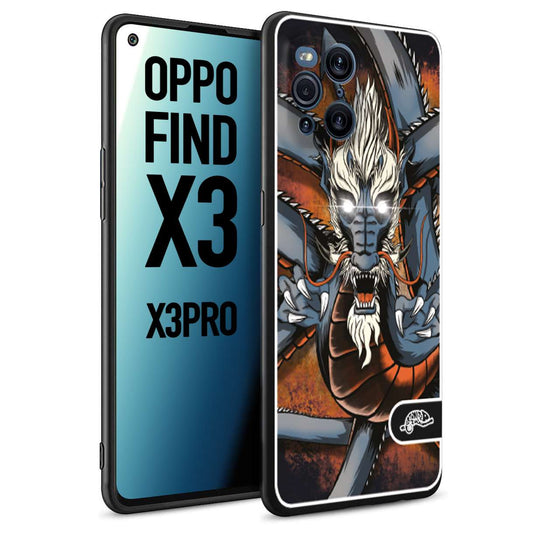 CUSTOMIZZA - Custodia cover nera morbida in tpu compatibile per Oppo Find X3 - Find X3 Pro 5G drago giapponese tattoo japan dragon