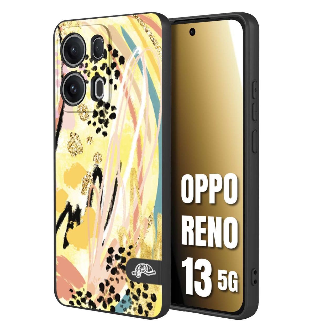 CUSTOMIZZA - Custodia cover nera morbida in tpu compatibile per Oppo Reno 13 5G astratti donna flower fantasia estate gialla rosa leopardata