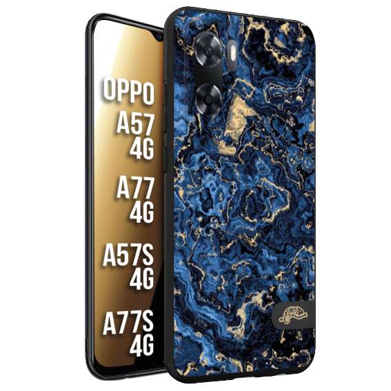 CUSTOMIZZA - Custodia cover nera morbida in tpu compatibile per Oppo A57 - A77 - A57S - A77S (4G) effetto marmo marble blu venature dorato psichedelico