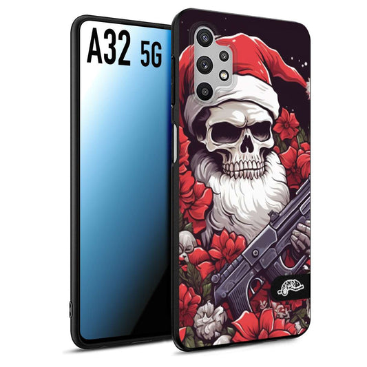 CUSTOMIZZA - Custodia cover nera morbida in tpu compatibile per Samsung A32 5G teschio natale santa claus fiori tattoo disegnato