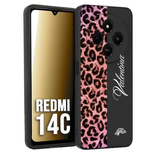 CUSTOMIZZA - Custodia cover nera morbida in tpu compatibile per Xiaomi Redmi 14C leopardato rosa fucsia personalizzata nome iniziali