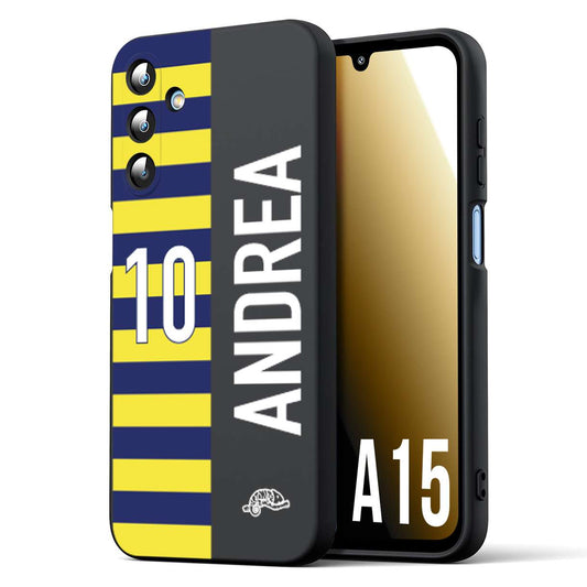 CUSTOMIZZA - Custodia cover nera morbida in tpu compatibile per Samsung A15 5G personalizzata calcio football nome e numero calciatori giallo blu