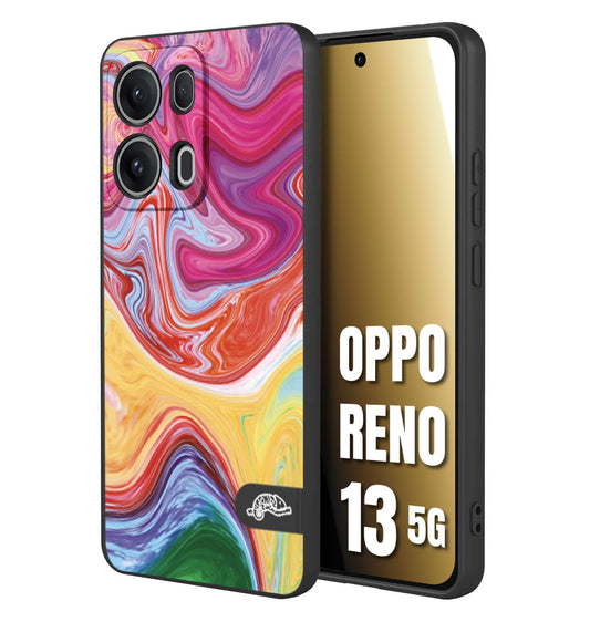 CUSTOMIZZA - Custodia cover nera morbida in tpu compatibile per Oppo Reno 13 5G colorata fantasia vortice marmo onde verde fucsia gialla