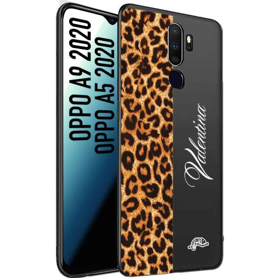 CUSTOMIZZA - Custodia cover nera morbida in tpu compatibile per Oppo A9 2020 - A5 2020 custom nome scritta leopardato maculato donna marrone leopard