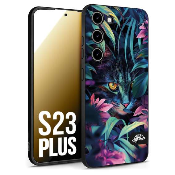 CUSTOMIZZA - Custodia cover nera morbida in tpu compatibile per Samsung S23 PLUS animali color giungla tropicale occhio di gatto colori vibranti disegnato