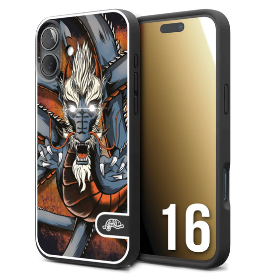 CUSTOMIZZA - Custodia cover nera morbida in tpu compatibile per iPhone 16 drago giapponese tattoo japan dragon