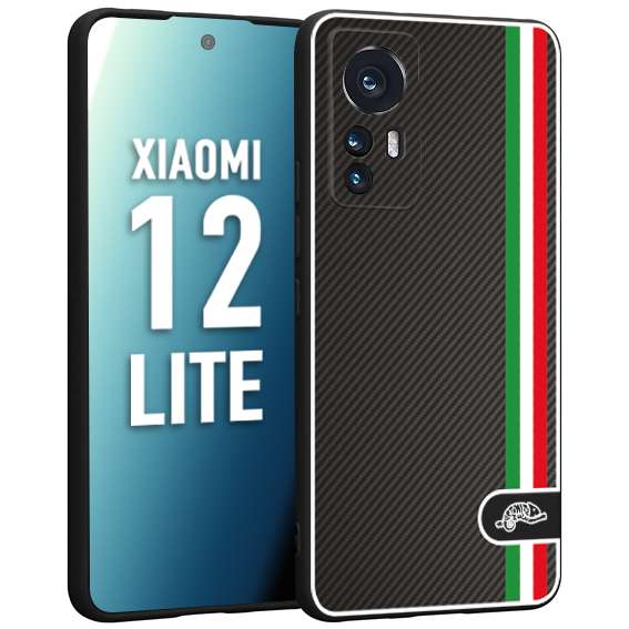 CUSTOMIZZA - Custodia cover nera morbida in tpu compatibile per Xiaomi 12 LITE effetto fibra di carbonio bandiera Italia made in Italy