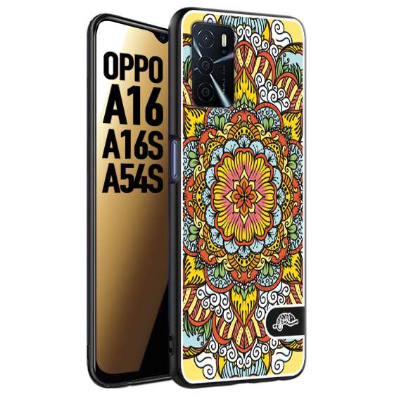 CUSTOMIZZA - Custodia cover nera morbida in tpu compatibile per Oppo A16 - A16S - A54S mandala colorato fiore nuvole arancione