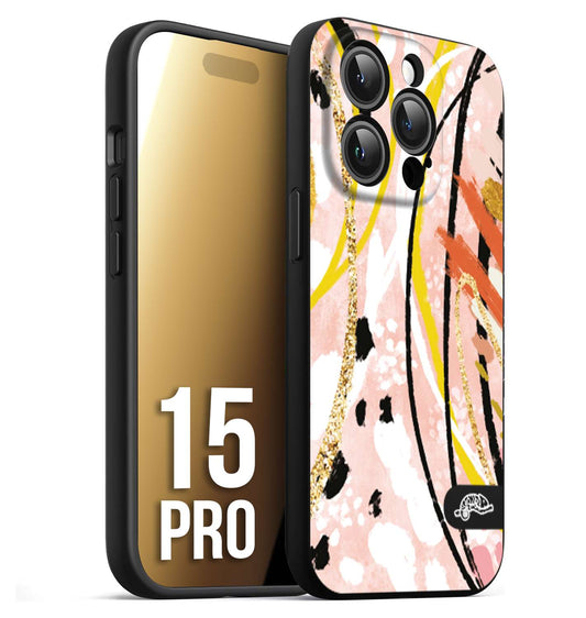 CUSTOMIZZA - Custodia cover nera morbida in tpu compatibile per iPhone 15 PRO fiori astratti donna zebrato leopardato fantasia dorata gialla rosa colorata