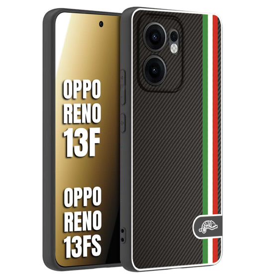 CUSTOMIZZA - Custodia cover nera morbida in tpu compatibile per Oppo Reno 13 F effetto fibra di carbonio bandiera Italia made in Italy