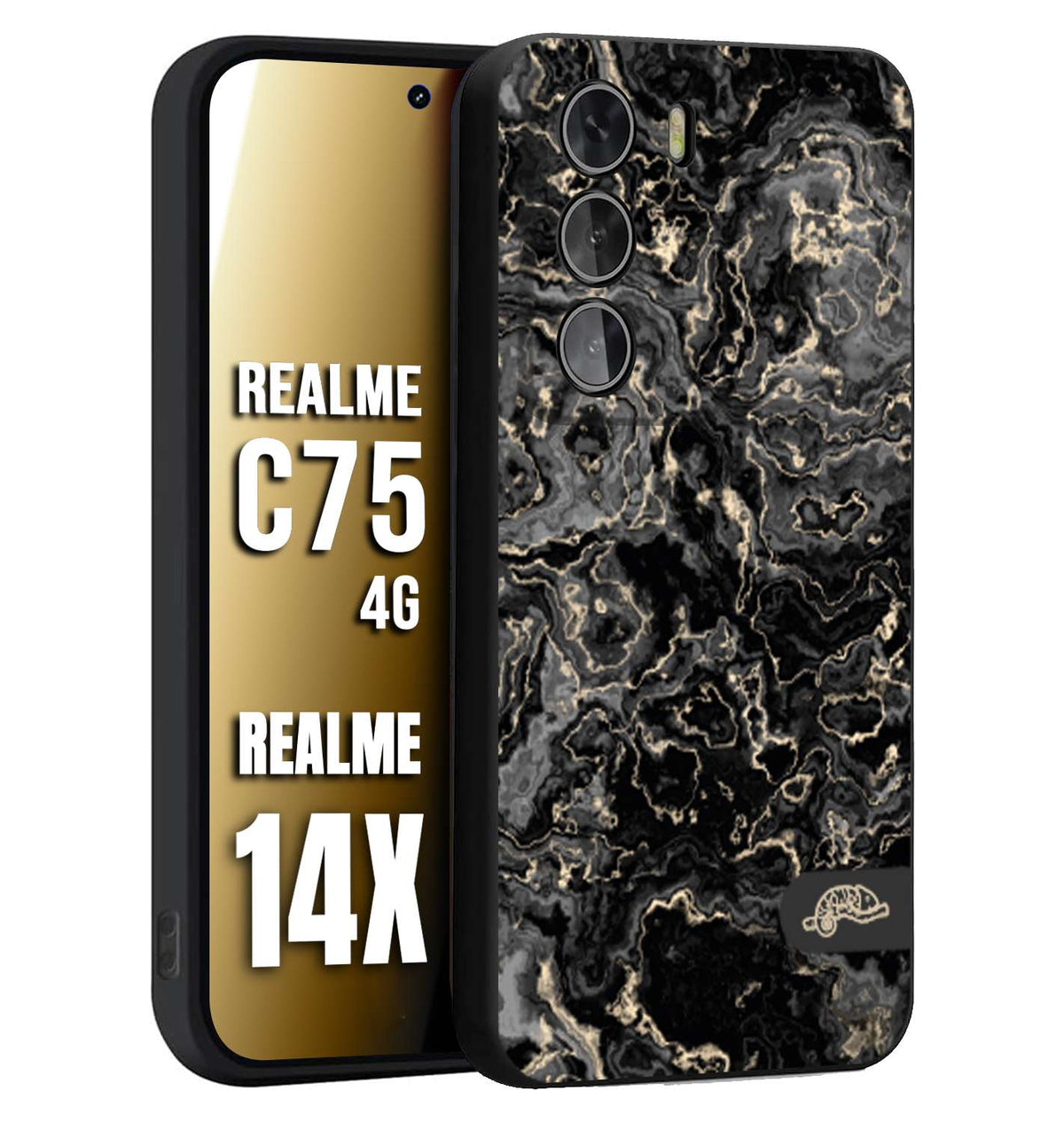 CUSTOMIZZA - Custodia cover nera morbida in tpu compatibile per Realme 14X - C75 4G effetto marmo marble nero black venature dorato pietra