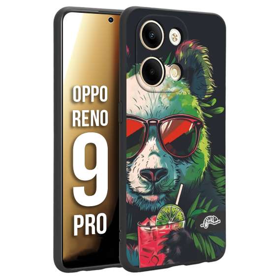 CUSTOMIZZA - Custodia cover nera morbida in tpu compatibile per Oppo Reno 9 PRO estate disegnata cocktails animali simpatici panda mojito