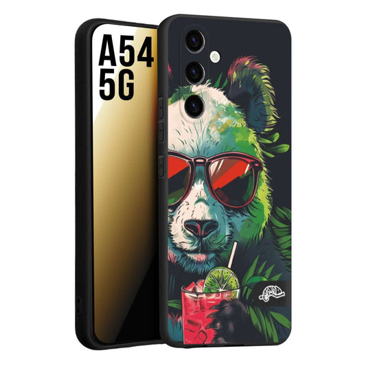 CUSTOMIZZA - Custodia cover nera morbida in tpu compatibile per Samsung A54 5G estate disegnata cocktails animali simpatici panda mojito