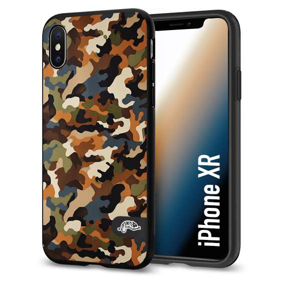 CUSTOMIZZA - Custodia cover nera morbida in tpu compatibile per iPhone Xr camouflage mimetico militare moderno blu marrone beige