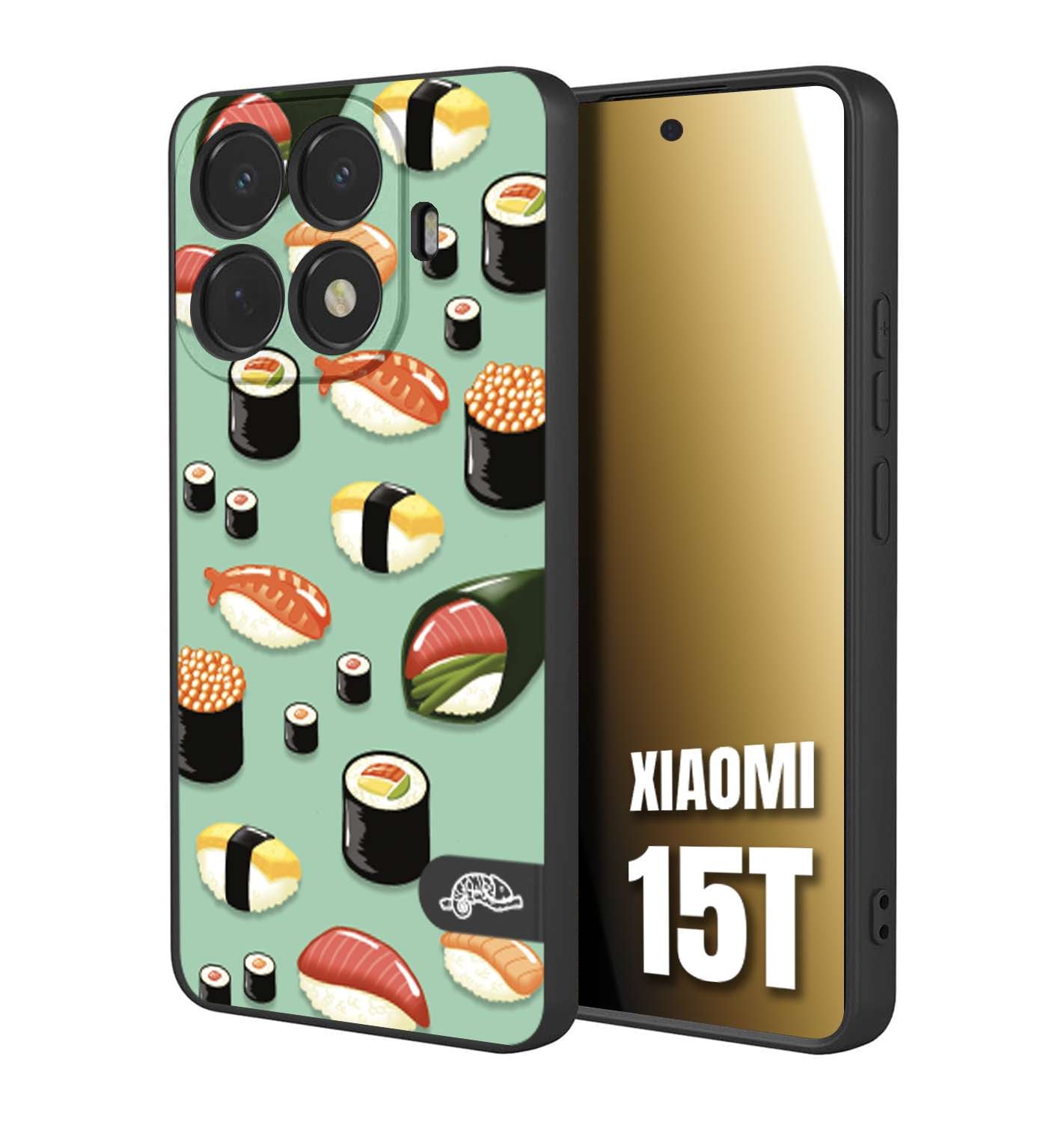 CUSTOMIZZA - Custodia cover nera morbida in tpu compatibile per Xiaomi 15T sushi disegni giapponese nighiri acquamarina verde