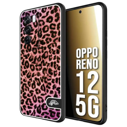 CUSTOMIZZA - Custodia cover nera morbida in tpu compatibile per Oppo Reno 12 5G leopardato maculato donna rosa leopard