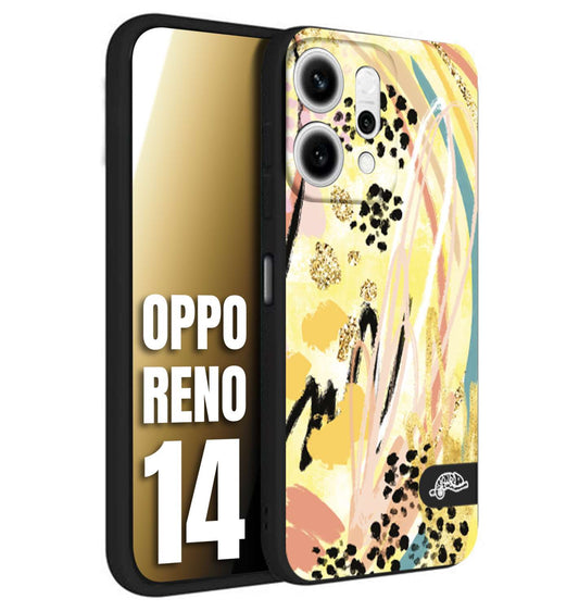 CUSTOMIZZA - Custodia cover nera morbida in tpu compatibile per Oppo Reno 14 astratti donna flower fantasia estate gialla rosa leopardata