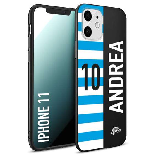 CUSTOMIZZA - Custodia cover nera morbida in tpu compatibile per iPhone 11 personalizzata calcio football nome e numero calciatori biancazzurri