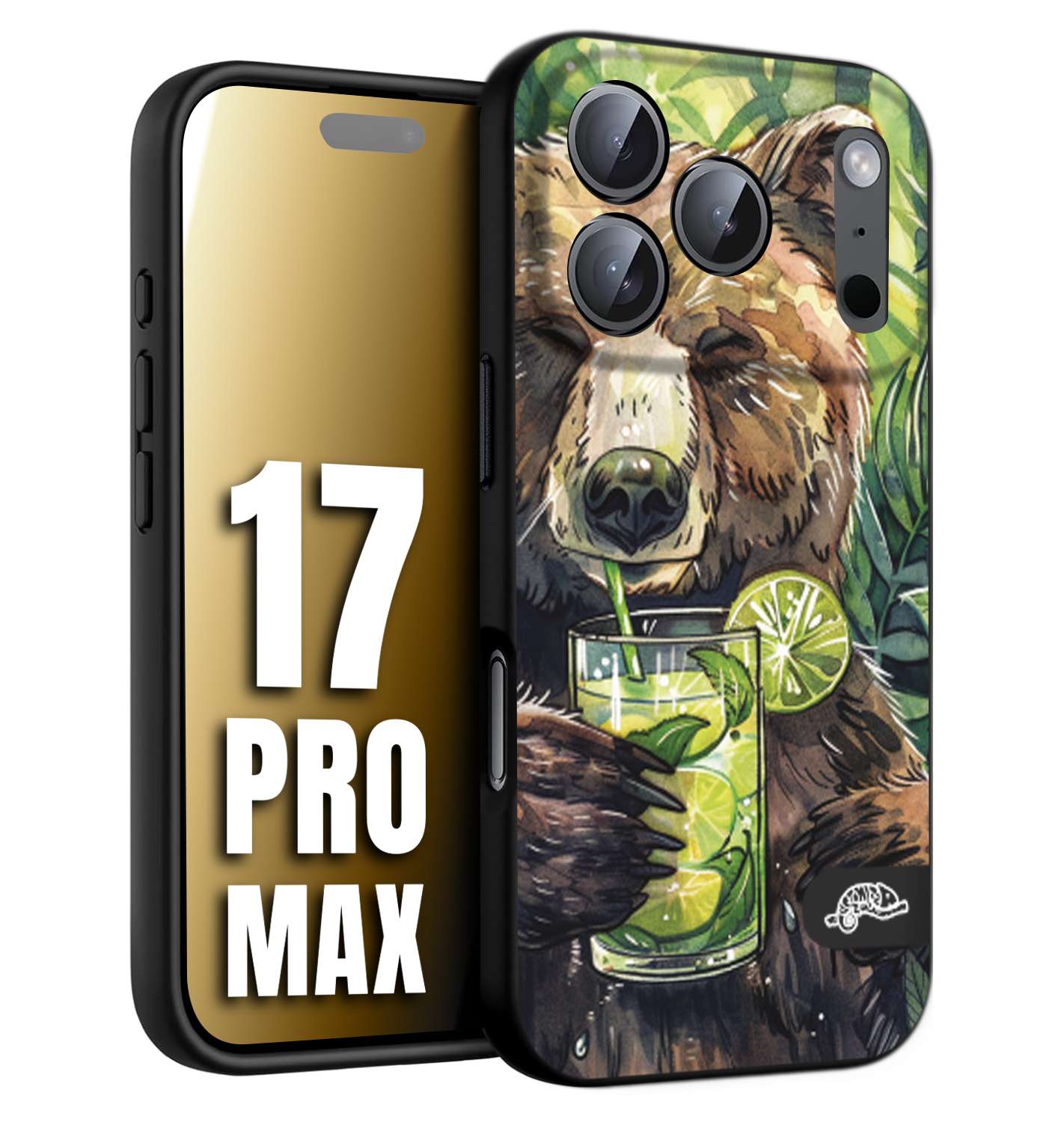 CUSTOMIZZA - Custodia cover nera morbida in tpu compatibile per iPhone 17 PRO MAX fiori estate disegnata cocktails animali simpatici orso bear negroni