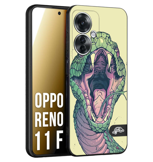 CUSTOMIZZA - Custodia cover nera morbida in tpu compatibile per Oppo Reno 11 F 5G snake yellow green serpente tatuaggio tattoo disegnato a mano