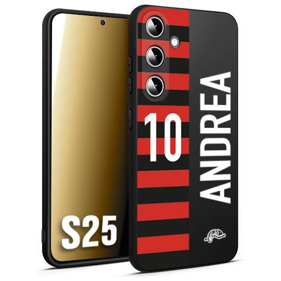 CUSTOMIZZA - Custodia cover nera morbida in tpu compatibile per Samsung S25 personalizzata calcio football nome e numero calciatori rossonera