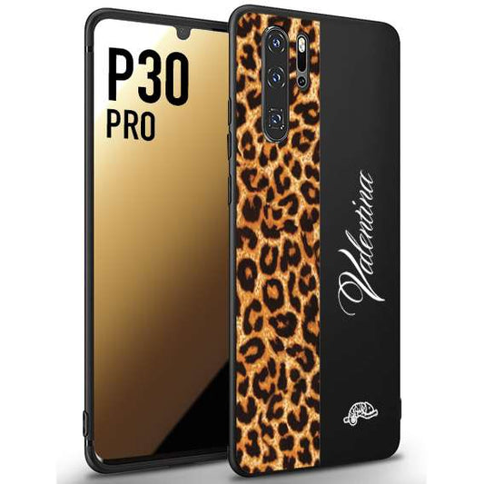 CUSTOMIZZA - Custodia cover nera morbida in tpu compatibile per Huawei P30 PRO custom nome scritta leopardato maculato donna marrone leopard