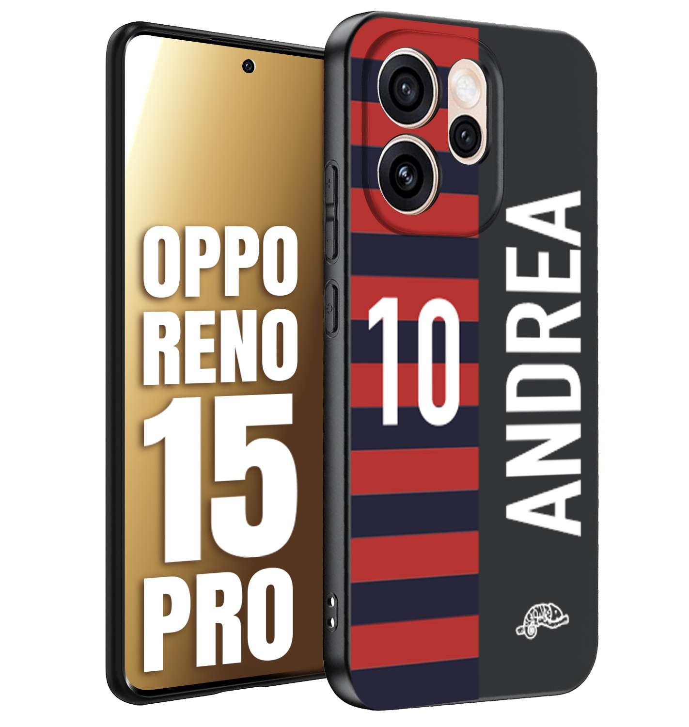 CUSTOMIZZA - Custodia cover nera morbida in tpu compatibile per Oppo Reno 15 PRO personalizzata calcio football nome e numero calciatori rossoblu