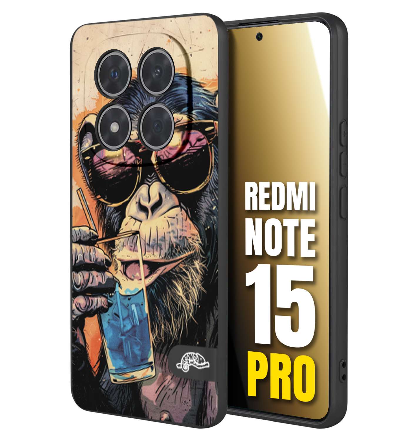 CUSTOMIZZA - Custodia cover nera morbida in tpu compatibile per Xiaomi Redmi Note 15 PRO estate disegnata cocktails animali simpatici scimmia monkey negroni
