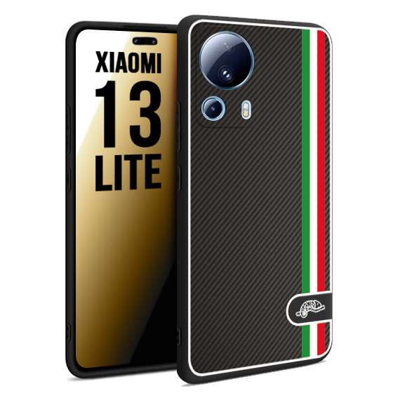 CUSTOMIZZA - Custodia cover nera morbida in tpu compatibile per Xiaomi 13 LITE effetto fibra di carbonio bandiera Italia made in Italy