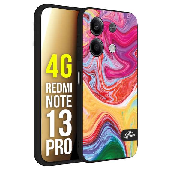 CUSTOMIZZA - Custodia cover nera morbida in tpu compatibile per Xiaomi Redmi Note 13 PRO 4G colorata fantasia vortice marmo onde verde fucsia gialla