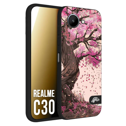 CUSTOMIZZA - Custodia cover nera morbida in tpu compatibile per Oppo Realme C30 giapponese colori morbidi fiori di ciliegio rosa disegnata