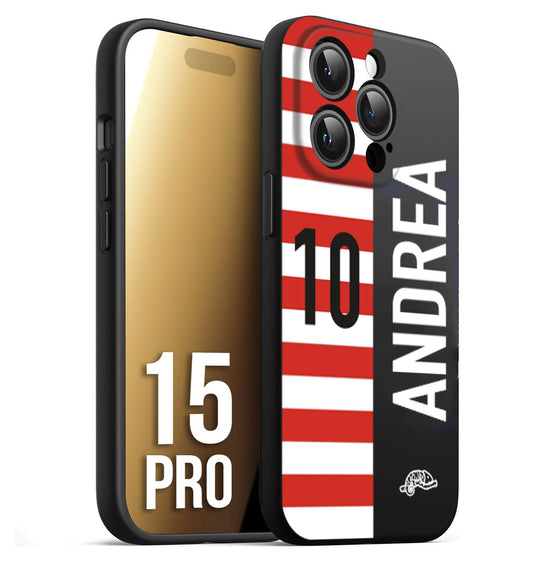CUSTOMIZZA - Custodia cover nera morbida in tpu compatibile per iPhone 15 PRO personalizzata calcio football nome e numero calciatori bianco rossa