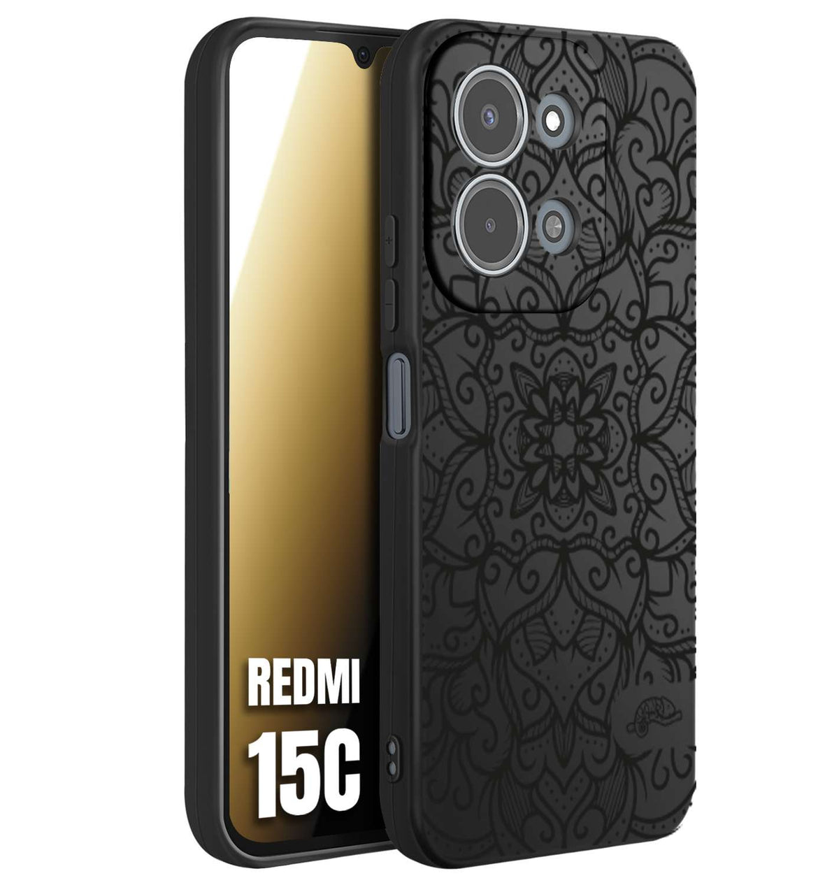 CUSTOMIZZA - Custodia cover nera morbida in tpu compatibile per Xiaomi Redmi 15C mandala nero fiore vedo non vedo donna