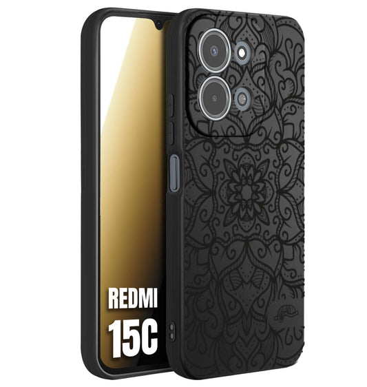 CUSTOMIZZA - Custodia cover nera morbida in tpu compatibile per Xiaomi Redmi 15C mandala nero fiore vedo non vedo donna