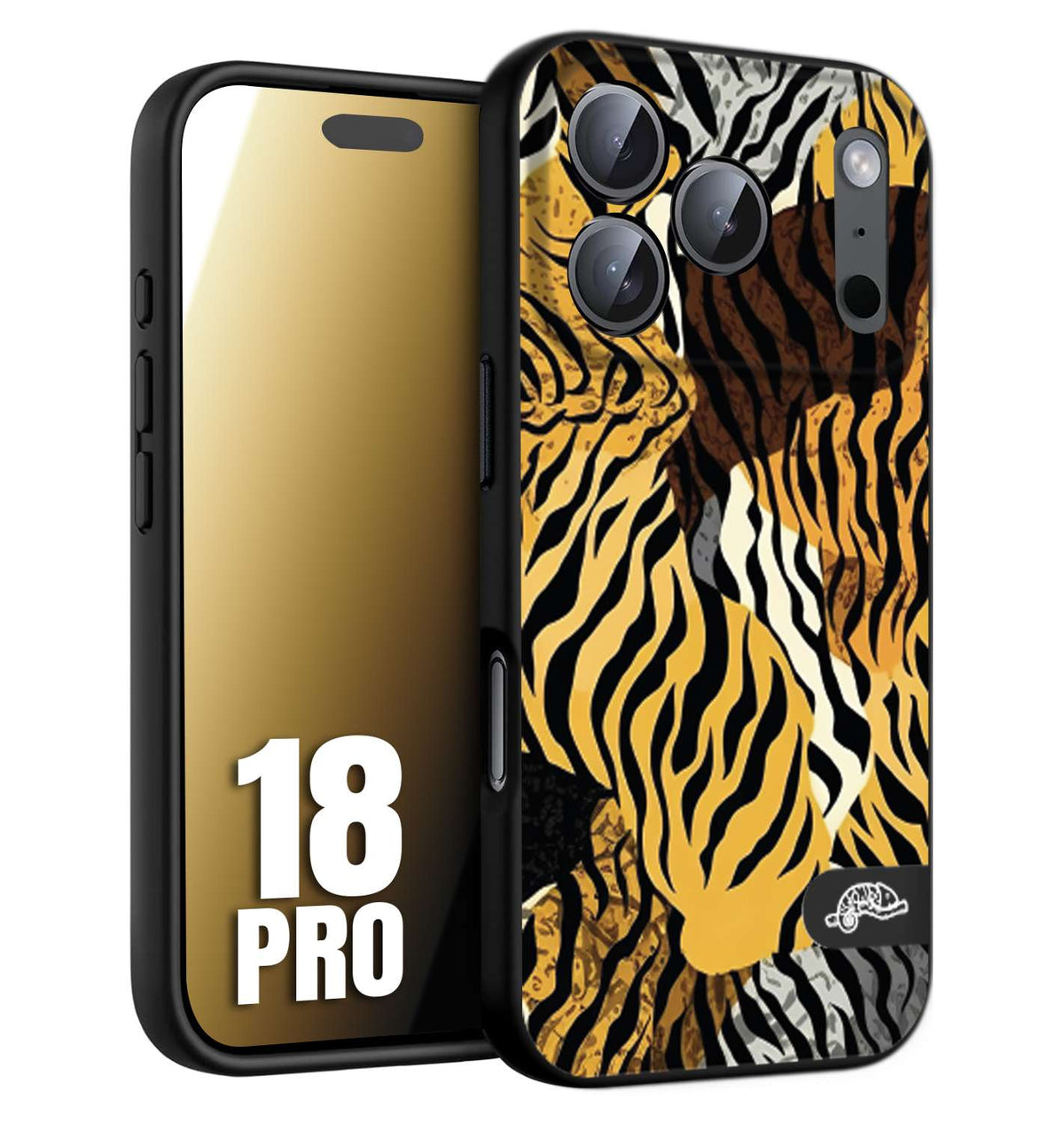 CUSTOMIZZA - Custodia cover nera morbida in tpu compatibile per iPhone 18 PRO leopardato tigrato tiger colorata donna fashion estate