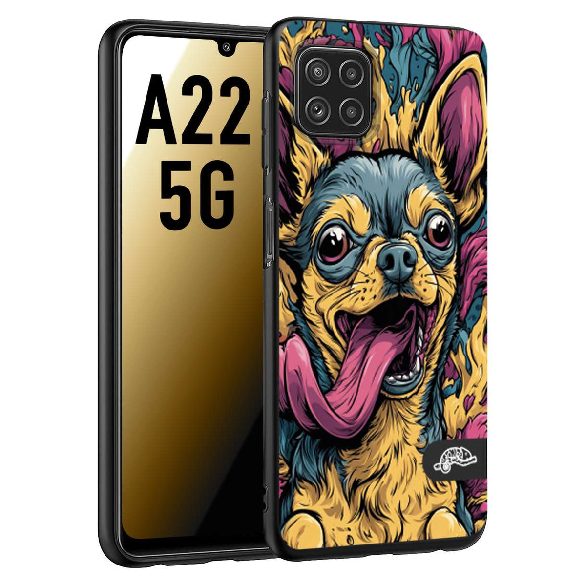 CUSTOMIZZA - Custodia cover nera morbida in tpu compatibile per Samsung A22 5G Chihuahua illustrazione cane pop art cane street art cartone animato