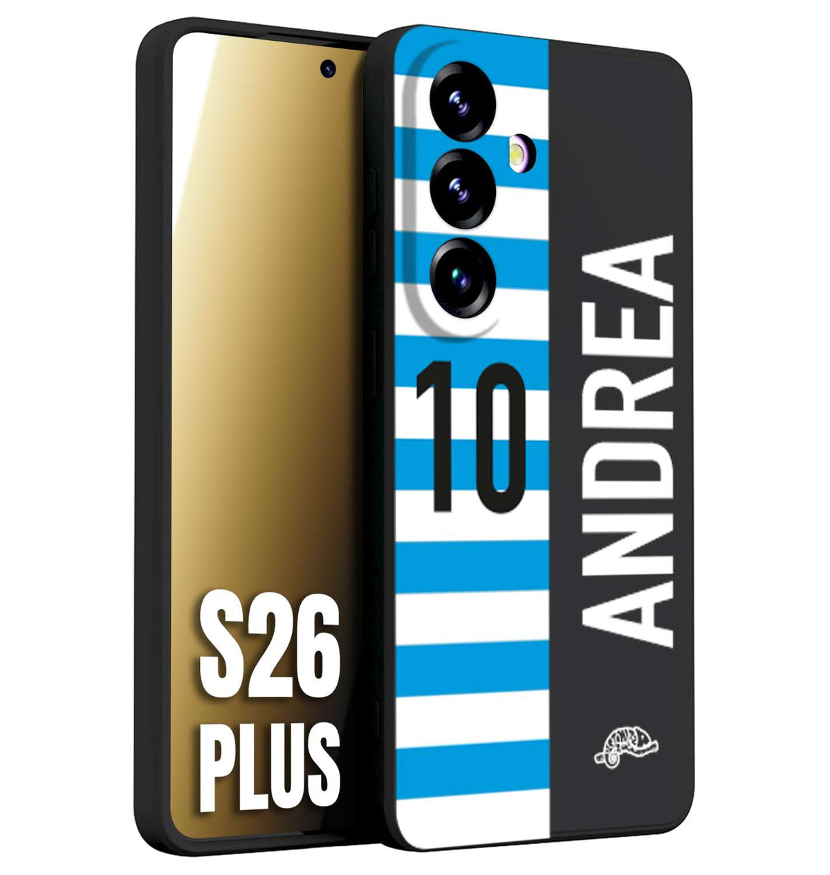 CUSTOMIZZA - Custodia cover nera morbida in tpu compatibile per Samsung S26 PLUS personalizzata calcio football nome e numero calciatori biancazzurri