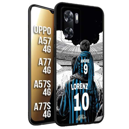 CUSTOMIZZA - Custodia cover nera morbida in tpu compatibile per Oppo A57 - A77 - A57S - A77S (4G) personalizzata calcio football padre e figlio calciatori nerazzurra