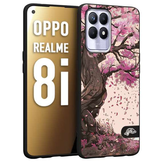 CUSTOMIZZA - Custodia cover nera morbida in tpu compatibile per Realme 8i giapponese colori morbidi fiori di ciliegio rosa disegnata