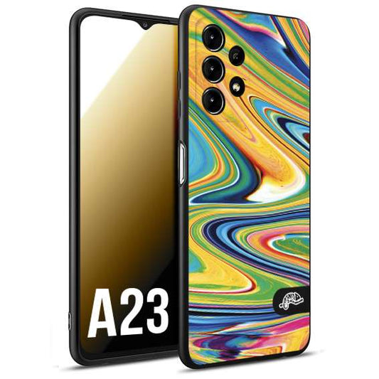 CUSTOMIZZA - Custodia cover nera morbida in tpu compatibile per Samsung A23 colorata fantasia vortice marmo arcobaleno gialla verde blu