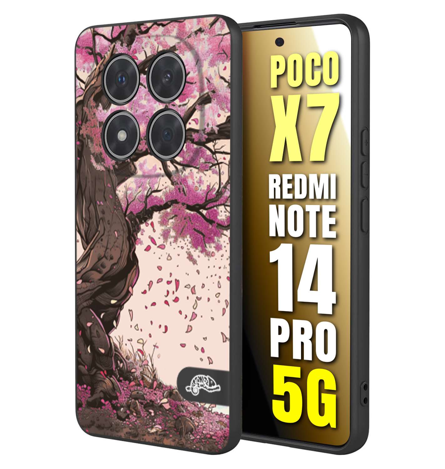 CUSTOMIZZA - Custodia cover nera morbida in tpu compatibile per Xiaomi Redmi Note 14 PRO 5G giapponese colori morbidi fiori di ciliegio rosa disegnata
