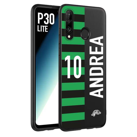 CUSTOMIZZA - Custodia cover nera morbida in tpu compatibile per Huawei P30 LITE personalizzata calcio football nome e numero calciatori neroverde